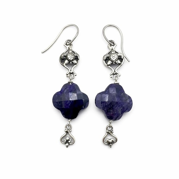Sapphire Clover S925 Dangle Earrings